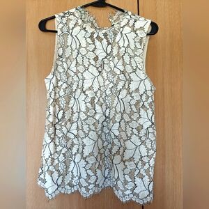 Mango Women's Ecru Lace Sleeveless Top Small Pre-owned